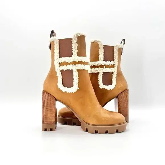 Christian Louboutin Chelsea Lug 100 Shearling High Heel Ankle Boots 41 - Picture 3 of 9